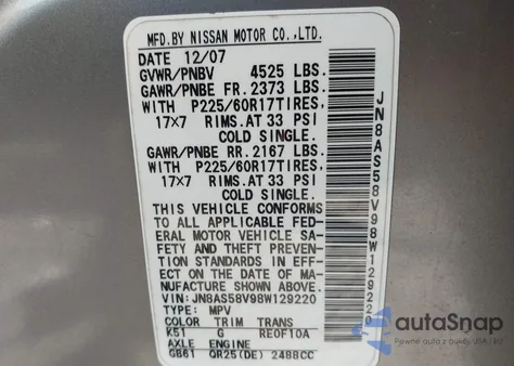 2008 Nissan Rogue Sl from USA, damaged, VIN JN8AS58V98W129220